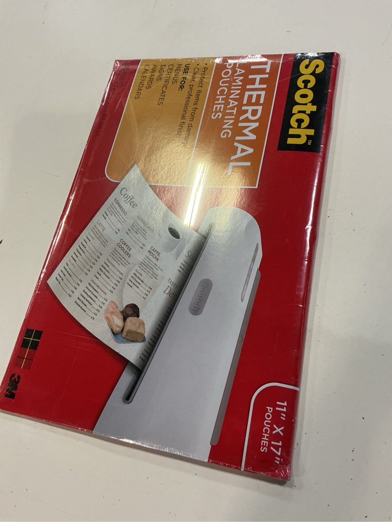 Condition photo showing New/Like New for 3m mmmtp385625 thermal lam pouches44,3 mil44, 11.4 in. x 17.4 in.44, 25sh-pk44, cl