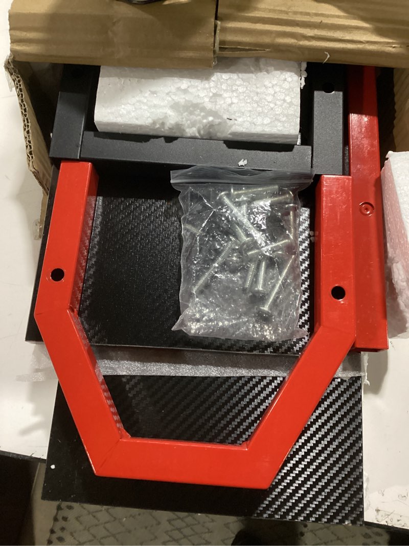 Condition photo showing Good Condition for monitor stand for desk, wood and steel monitor stand riser with side storage shelf, height adjustable computer stand for computer/laptop/pc/printer, black+red