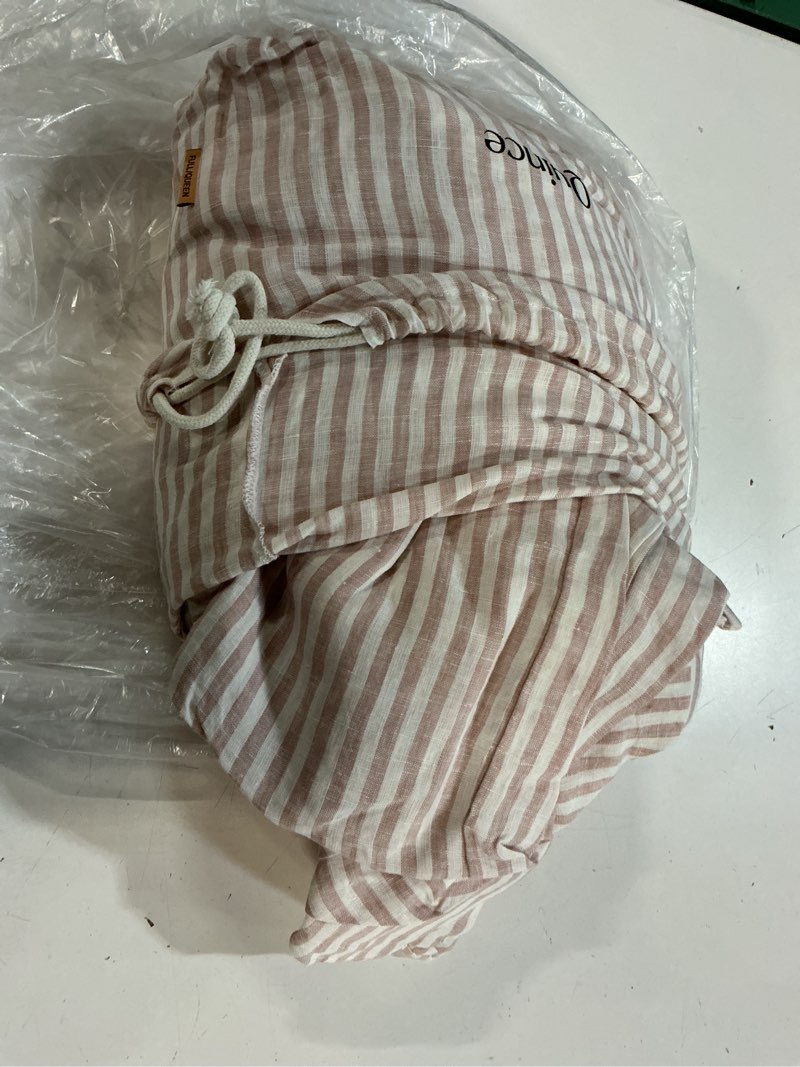 Condition photo showing Good Condition for european linen duvet cover set, full/queen, dusty mauve/white stripe
