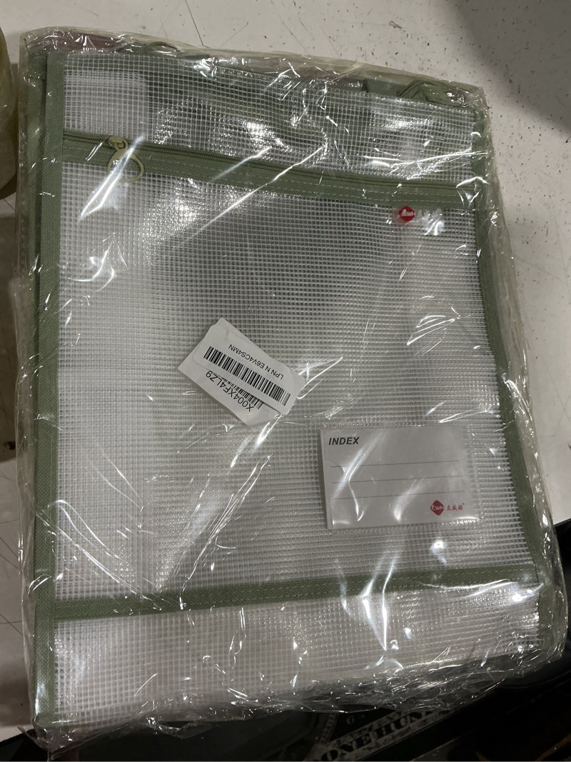 Condition photo showing As Is for lolysic 5 pack a4 size project bags for quilting, 14x11x5 inch sewing project bag with zipper, quilting craft organizer storage bags with handle and pocket, clear mesh sewing bags organizer for artwor