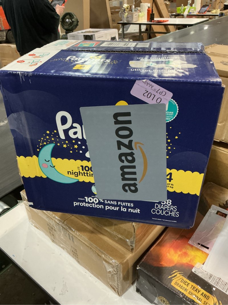 Condition photo showing New/Like New for Pampers ZZZ Overnight Diapers, Size 4 (22-37 lbs), 58 Count, Nighttime Protection Disposable Baby Diaper, Night Time Leak and Skin Protection Size 4 58