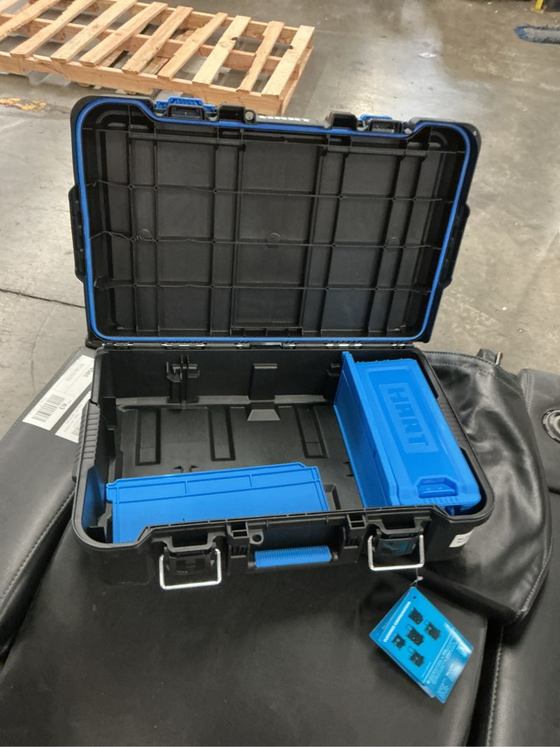 Condition photo showing As Is for hart stack system tool box with small blue organizer & dividers, fits hart's modular storage system