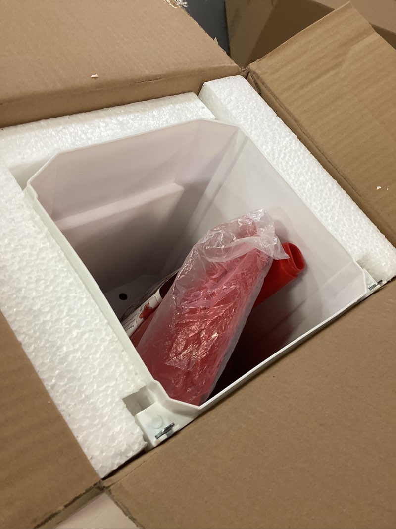 Condition photo showing New/Like New for Hanging Heated Chicken Waterer, 3 Gallon Plastic Chicken Water Heater Heated Poultry Drinker, Detachable Legs, Winter and Summer Dual-use, Poultry Water Heater for Chicken Goose Duck - Red