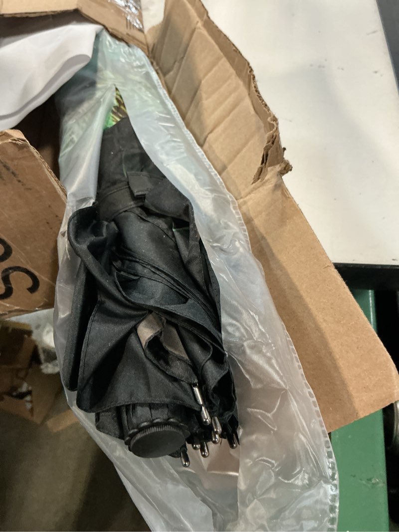 Condition photo showing As Is for mrtlloa 40/49/56 inch oversize windproof inverted reverse upside down umbrella, golf size rain umbrella, double layer, c-shaped handle for men, women and kids n-green peacock 49 inch