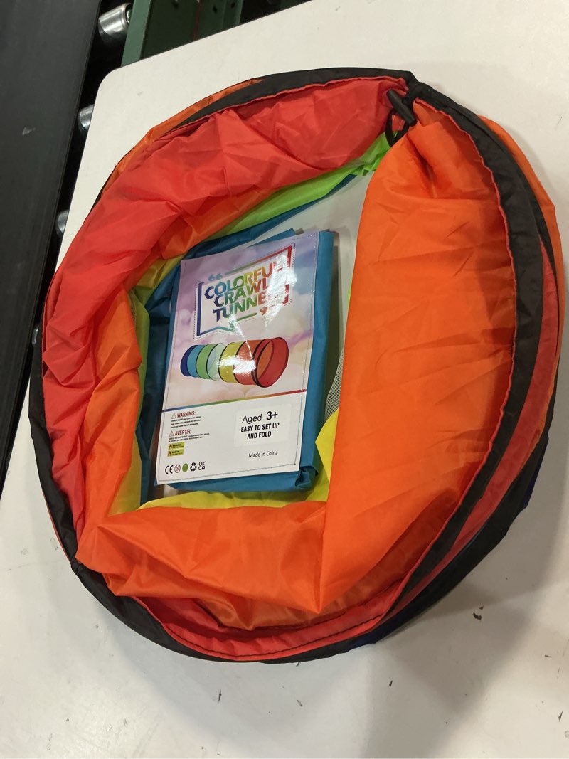 Condition photo showing As Is for Kids Play Tunnel Tent for Toddlers, Colorful Pop Up Crawl Tunnel Toy for Baby or Pet with Breathable Mesh, Collapsible Gift for Boy and Girl Play Tunnel Indoor and Outdoor Game Rainbow Tunnel