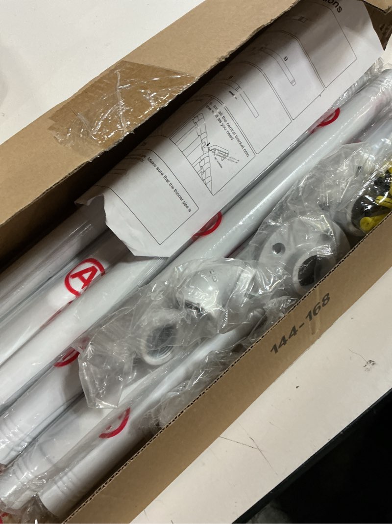 Condition photo showing New/Like New for 1 inch curtain rods for windows 144 to 168, outdoor industrial adjustable blackout curtain rod, indoor heavy duty wrap around drapery pole, white, 144-168" white 144" to 168"