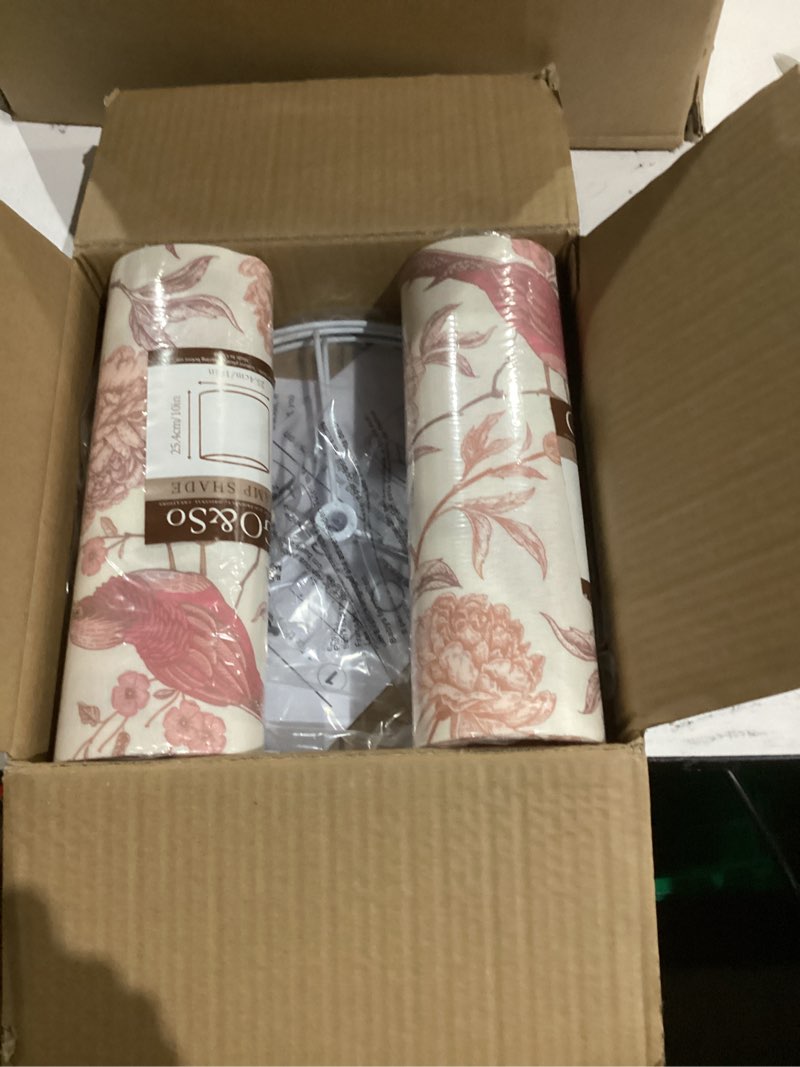 Condition photo showing New/Like New for GO&SO Small Drum Lamp Shade, Birds and Flowers Printed Lamp Shades Set of 2 Lamp Shades for Table Lamps, 10" Top X 10" Bottom X 10" High Modern Medium-Size Linen Lamp Shade, Assembly Required 10*10*10IN - 2PC Multicolour-3
