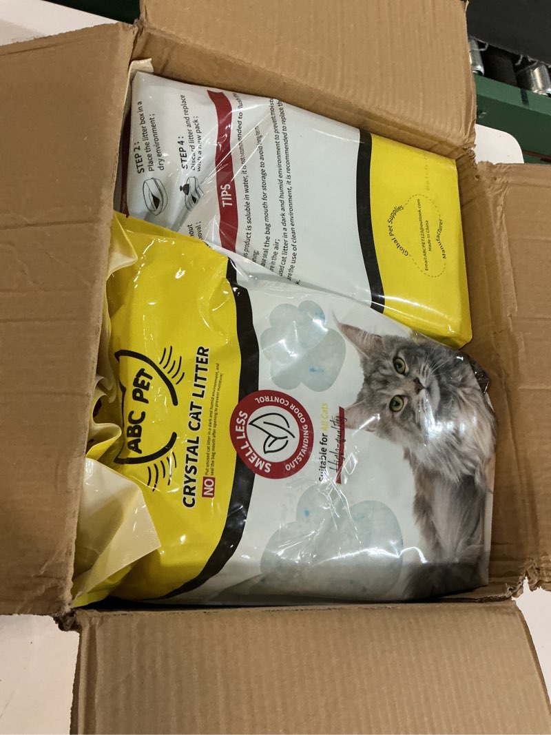 Condition photo showing Good Condition for abcpet cat litter crystals no clumping odor control kitty litter non-clumping no scooping low dust, low tracking, dehydrates waste - 17.2 lbs (4 x 4.3 lb packs) unscented 4 pack