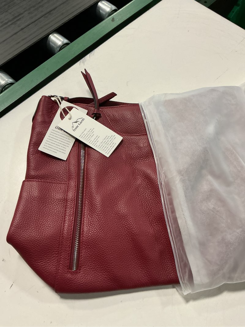Condition photo showing New/Like New for Over Earth Genuine Leather Purses for Women Large Hobo Bags Lady Shoulder Handbags with Detachable Strap Red Wine