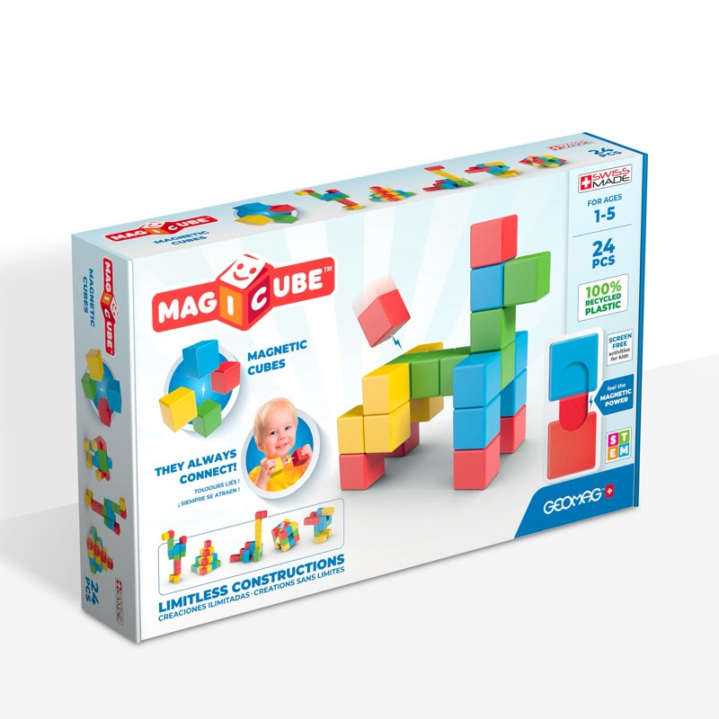 geomag magicube 24pcs magnetic blocks - magnetic building blocks for toddlers 1-3, montessori toys f