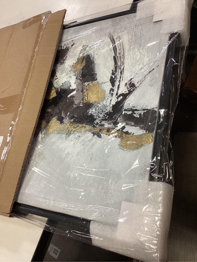 Condition photo showing Good Condition for Yihui Arts Black White Gold Canvas Wall Art Hand Painted Abstract Painting Modern Decor 32"L x 16"W Black White Gold Art