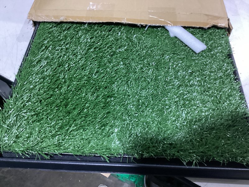 Condition photo showing Good Condition for artificial grass puppy pee pad for dogs and small pets - 20x25 inch, reusable 3-layer turf pads for dogs with tray - indoor and outdoor fake grass potty pet supplies by petmaker medium 3-layer system 3-layer system