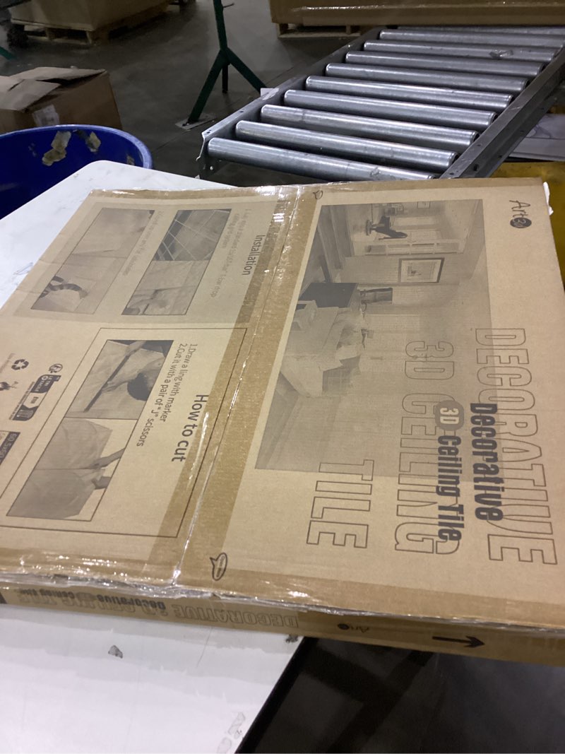 Condition photo showing New/Like New for Art3d Drop Ceiling Tiles 24x24in. (12-Pack, 48 Sq.ft), Wainscoting Panels Glue Up 2ft x 2ft, White White 12pcs 24x24 in.