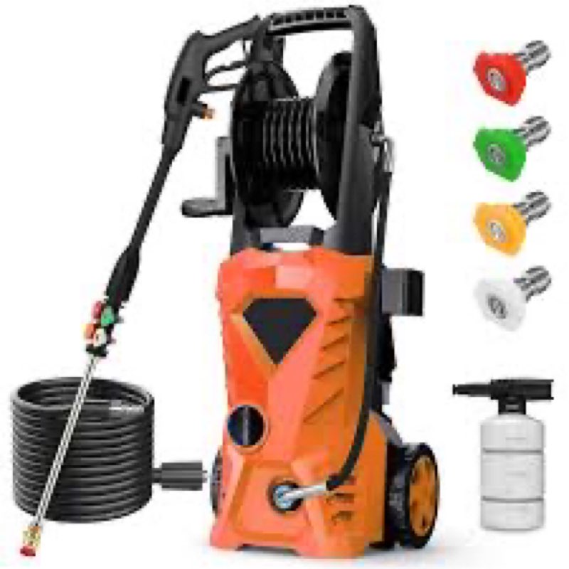 5000psi pressure cleaner with 4 pressure nozzle and soap bottle for home, car washing, fence cleaning, patio (orange)