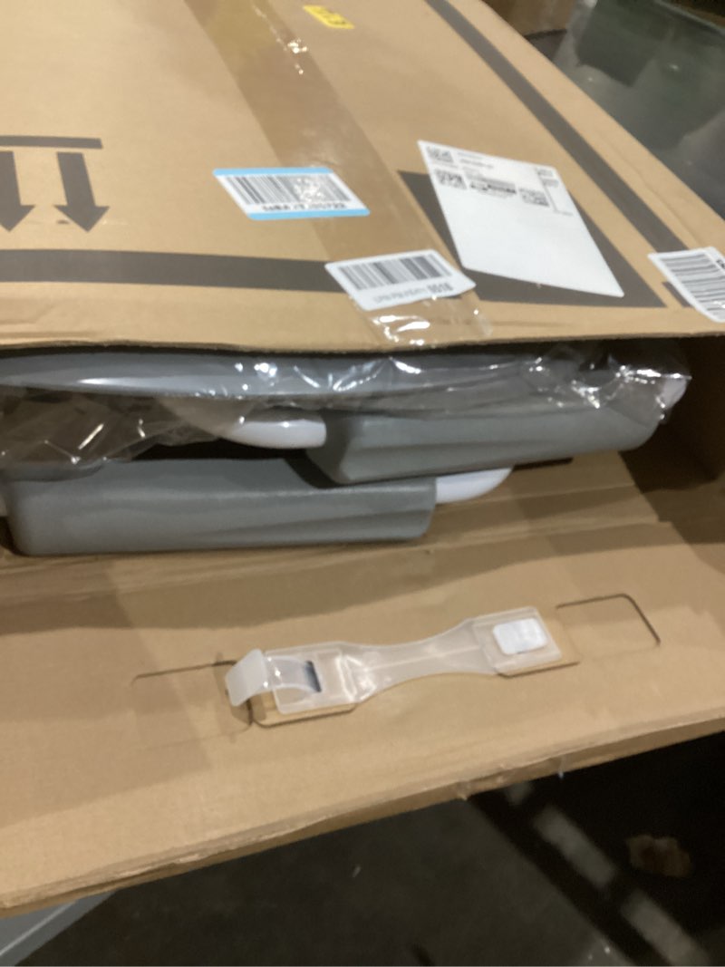 Condition photo showing As Is for Medline 3-in-1 Steel Bedside Commode, Elongated Seat, Sturdy Folding Frame, 7.5 QT. Bucket, 350 lb. Weight Capacity, Clip-on Seat, Easy Cleaning, Tool-Free Assembly, Gray