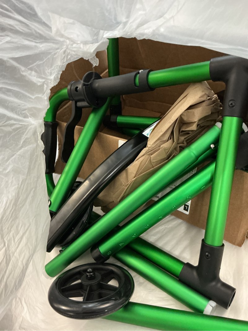 Condition photo showing As Is for Folding Walker with 2 Skis and 5" Wheels, Lightweight Walkers for Seniors and Adults, Supports Up to 350 Pounds, Adjustable Height, Compact Standard Walker, Green Green Walker With Skis