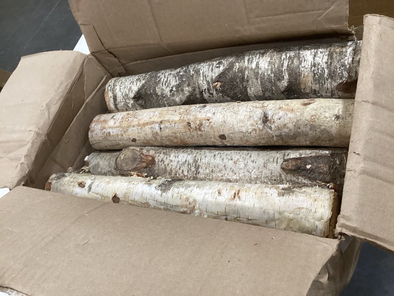 Condition photo showing New/Like New for 17 inch natural birch logs - decorative dried birch wood logs for fireplace, wedding centerpieces - unfinished wood diy crafts, & home décor - birch log bundle for indoor display (8 pcs) (1"-2.5" dia) 1"-2.5" dia 8