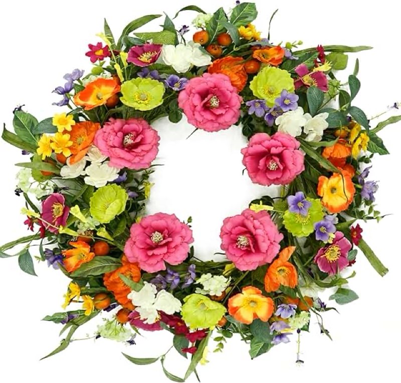 artificial spring summer wreaths for front door peony wreath colorful floral wreath with peony,daisy,poppy flower lavender for indoor outdoor farmhouse home wall window festival decoration
