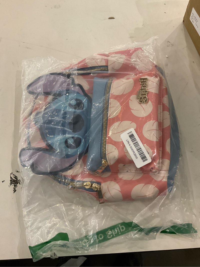 Disney Stitch Applique Character Head Pink Dress Pattern 10.6" Mini Backpack