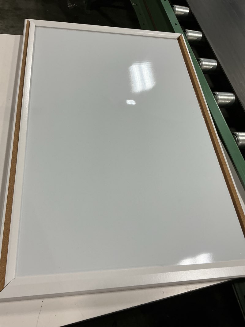 Condition photo showing As Is for U Brands Magnetic Dry Erase Board White Board, 30" x 20", Modern White Wood Style Pin-It Frame, Includes Marker and Magnet