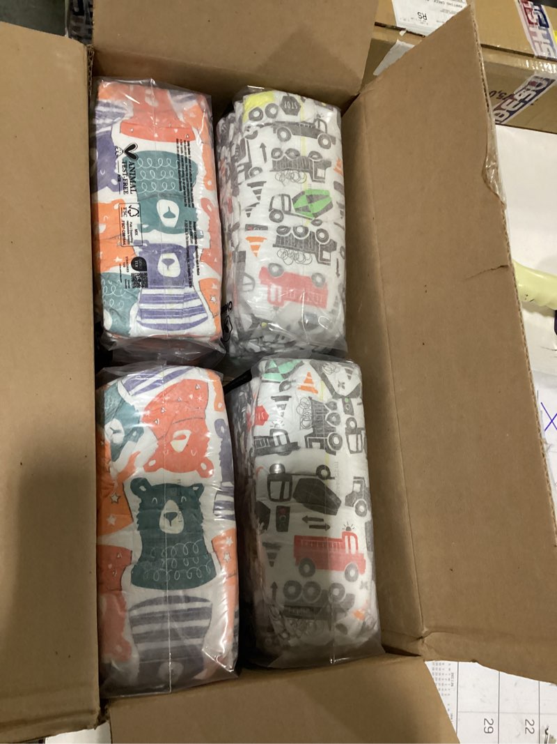 Condition photo showing New/Like New for the honest company comfort dry disposable diapers for sensitive skin, hypoallergenic, beary cool + big trucks, super club box size 6 (35 lbs), 68 count size 6 (68 count) beary cool + big trucks