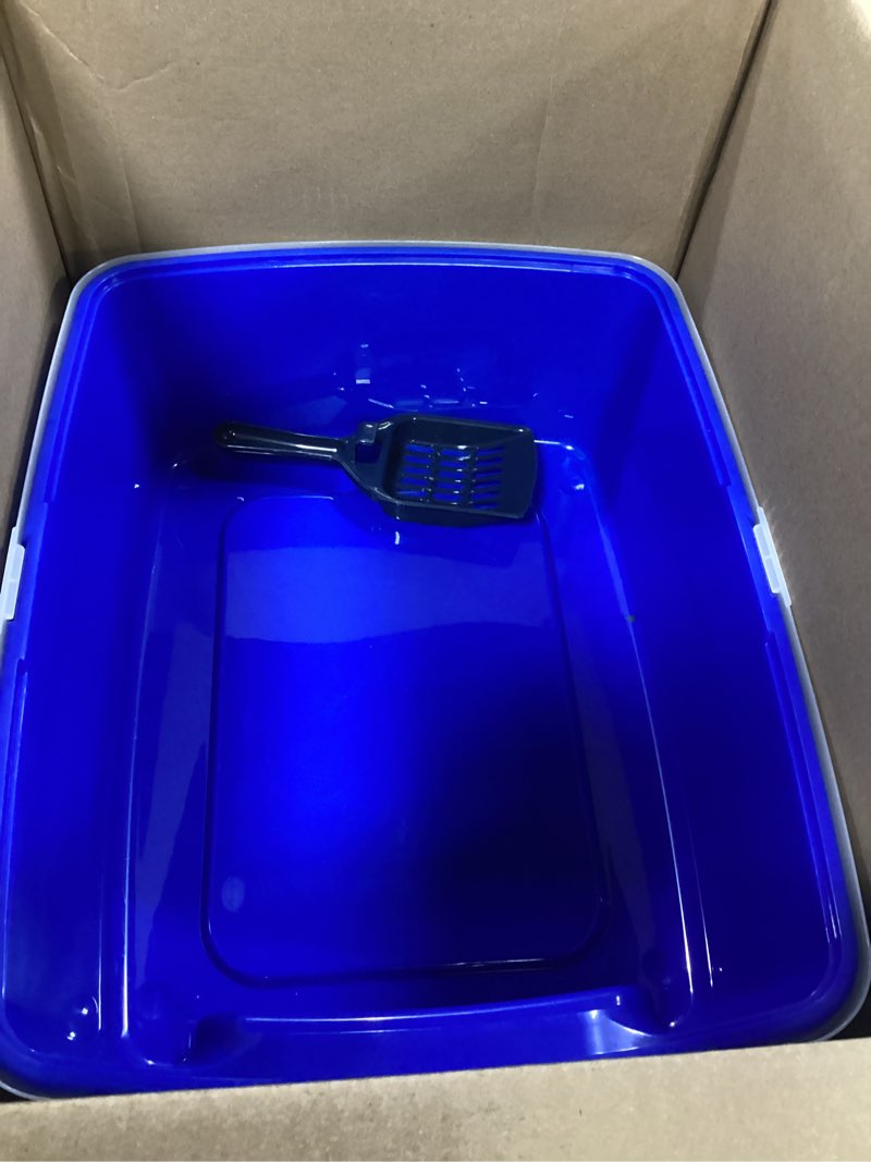 Condition photo showing Good Condition for iris usa cat litter box large open top with high sided walls tall scatter shield scoop included easy clean plastic pan stain resistant for big cats kittens indoor multi-cat households open top blue