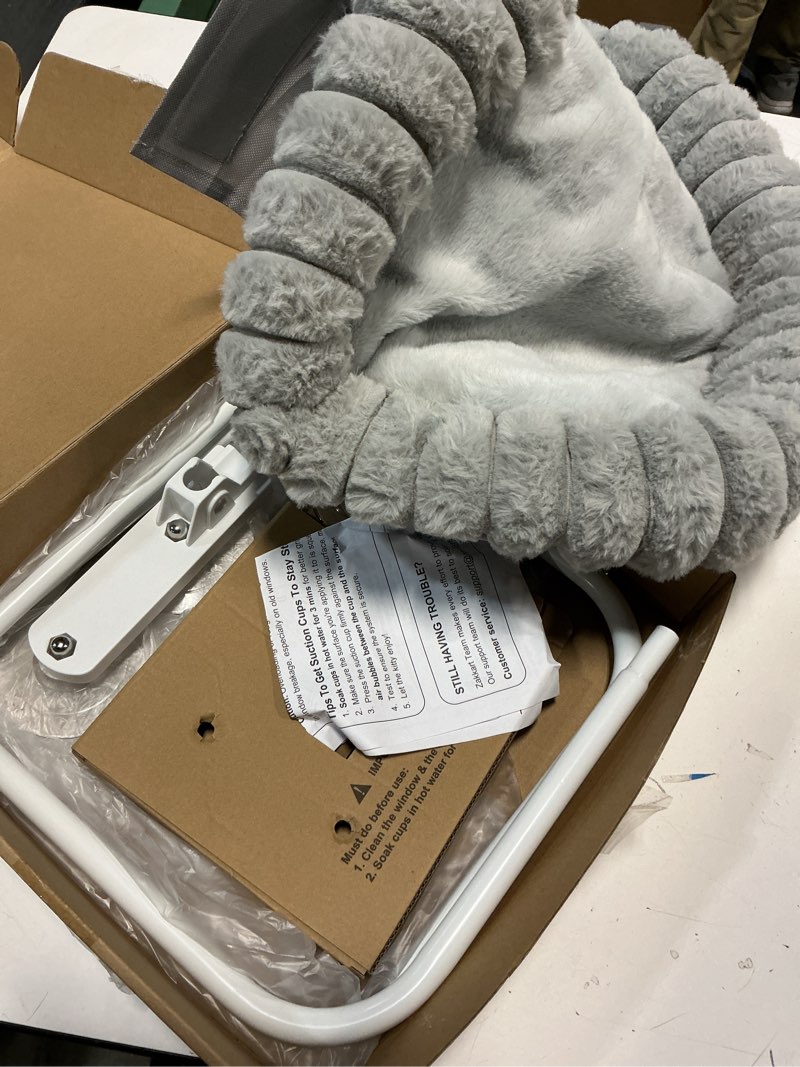 Condition photo showing Good Condition for Zakkart SnugCloud Foldable Cat Window Perch - Cordless, Ultra Soft Machine Washable Bed with 4-Sided Bolster, Metal Frame - Window Hammock for Large Cats and Kittens (Gray, Medium) Gray Medium (23.6"x15.7")