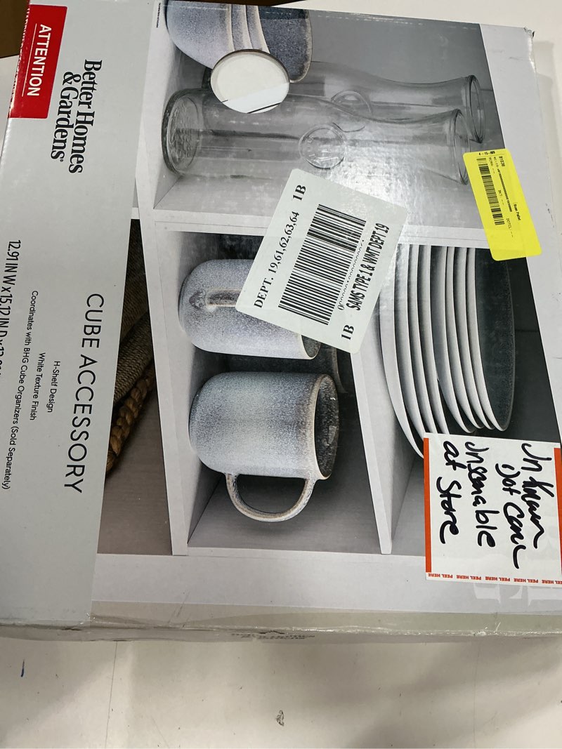 Condition photo showing As Is for better homes & gardens h shelf insert for cube organizers, white texture