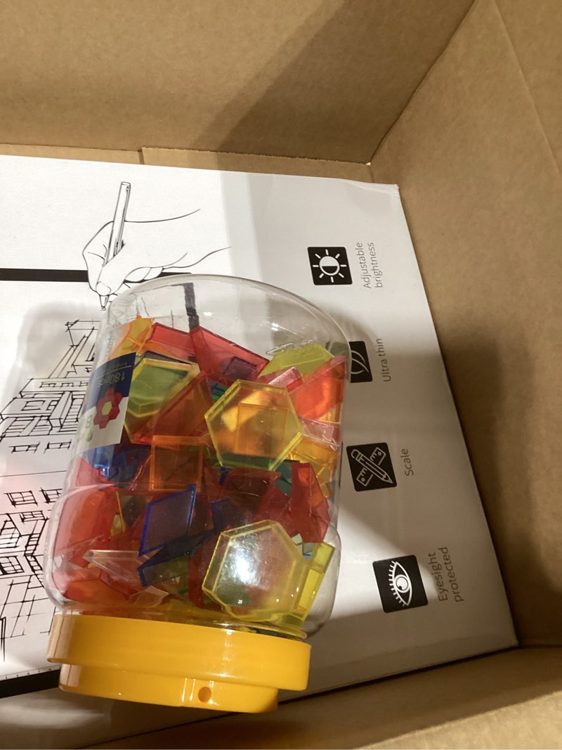 Condition photo showing Good Condition for Kanayu Adjustable Brightness LED Light Panel 18" Classroom Light Table with 245 Translucent Pattern Blocks Letters Board Numbers for Sensory Play Creative Exploration Kids Home Learning Counting