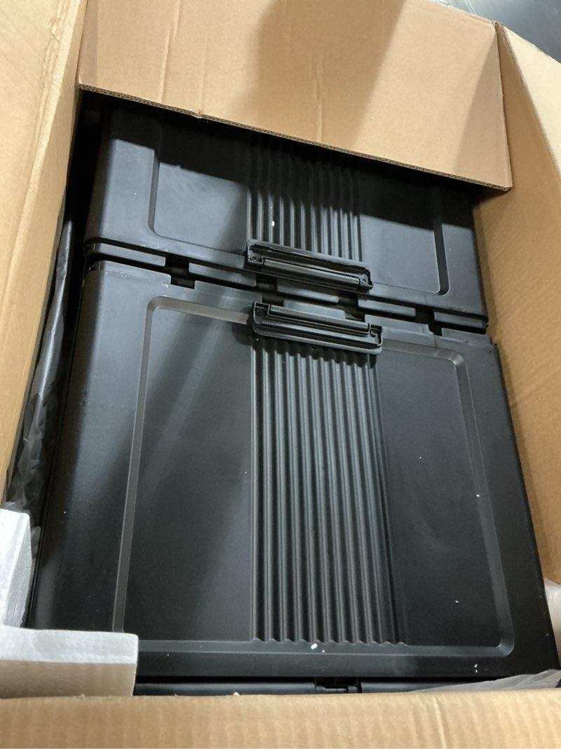 Condition photo showing As Is for sailun 95gal/381qt extra large stackable storage bins folding collapsible storage bins with a lid, closet organizers and storage black 28" w x 1 1 lid 3 pack-28" w x 17" d x 46" h black