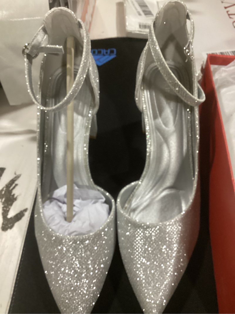 Condition photo showing Good Condition for women's 3-inch closed toe chunky heels pumps ankle strap dress wedding shoes