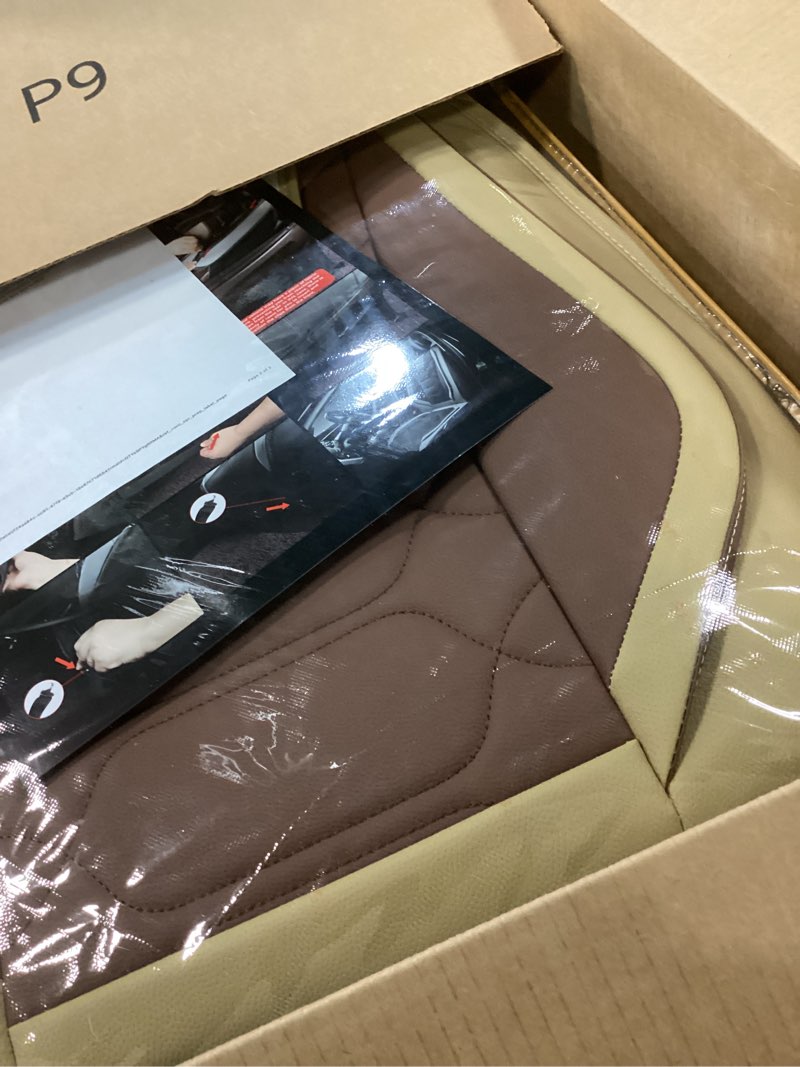 Condition photo showing Good Condition for OASIS AUTO Car Seat Covers Accessories 2 Pieces Front Premium Nappa Leather Cushion Protector Universal Fit for Most Cars SUV Pick-up Truck, Automotive Vehicle Auto Interior Décor (OS-004 Coffee) FRONT PAIR TAN&BROWN