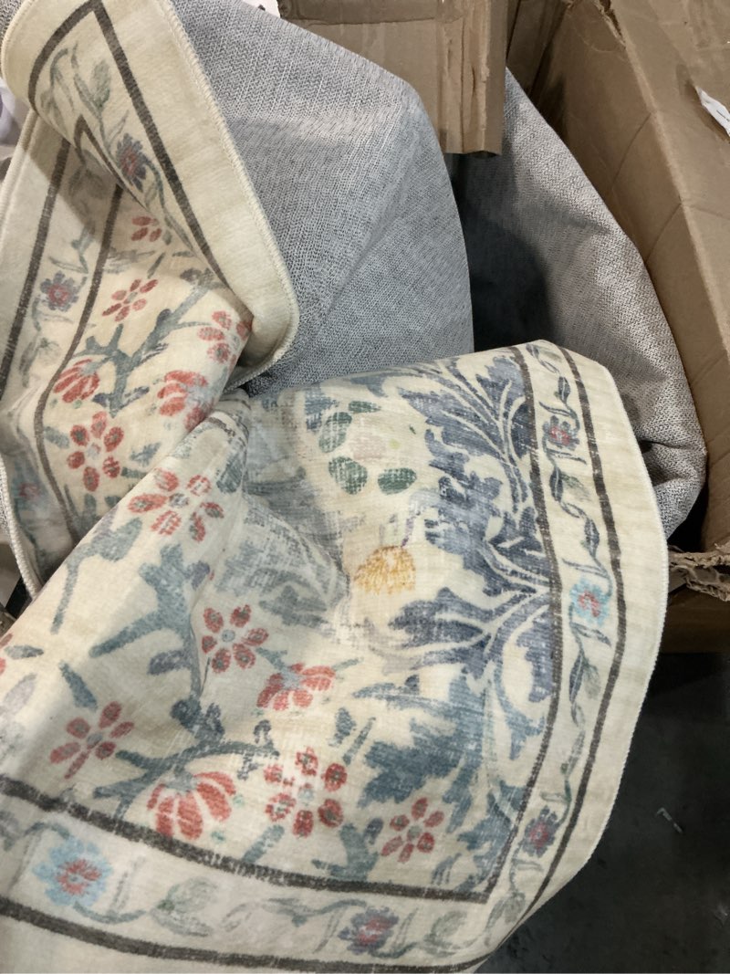 Condition photo showing As Is for Similar Morebes Washable Area Rugs 9x12 Living Room, Boho Large Cream Rugs for Farmhouse Non Slip, Soft Ultra-Thin Distressed Floral Throw Carpet for Bedroom Nursery Girls Home Dining Room