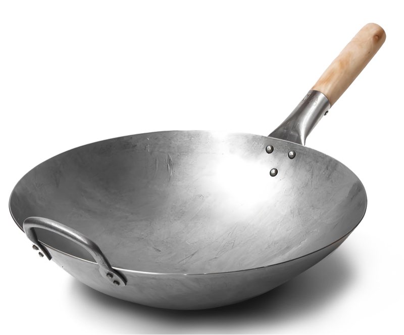 craft wok traditional hand hammered chinese carbon steel wok with wooden and steel helper