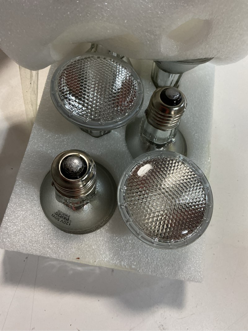 Condition photo showing New/Like New for par20 flood 50w 120v flood light bulbs, 6 pcs par20 range hood light bulb with dimmable e26 base, dimmable 2800k warm white, long lasting for indoor spotlight, range hood, recessed par20-50w-6p