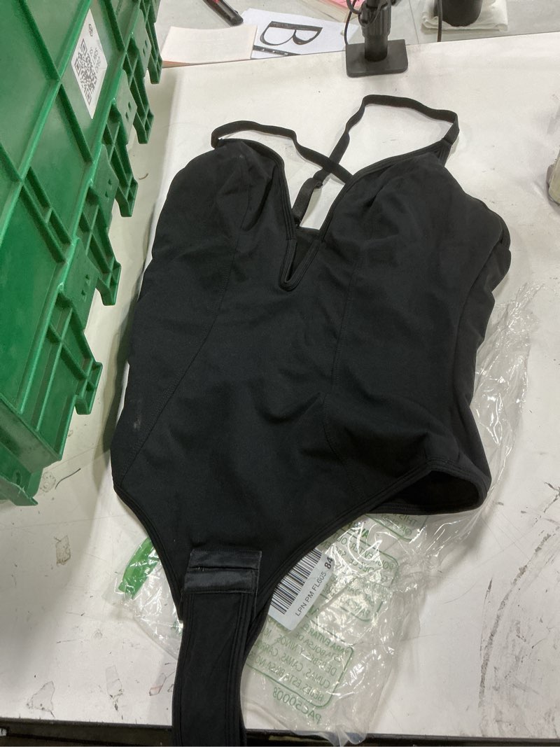 Condition photo showing Good Condition for SHAPERIN Women's Deep V Neck Bodysuit Double Lined Plunge Tummy Control Shapewear Thong Body Suits Backless Cami Tank Medium Black