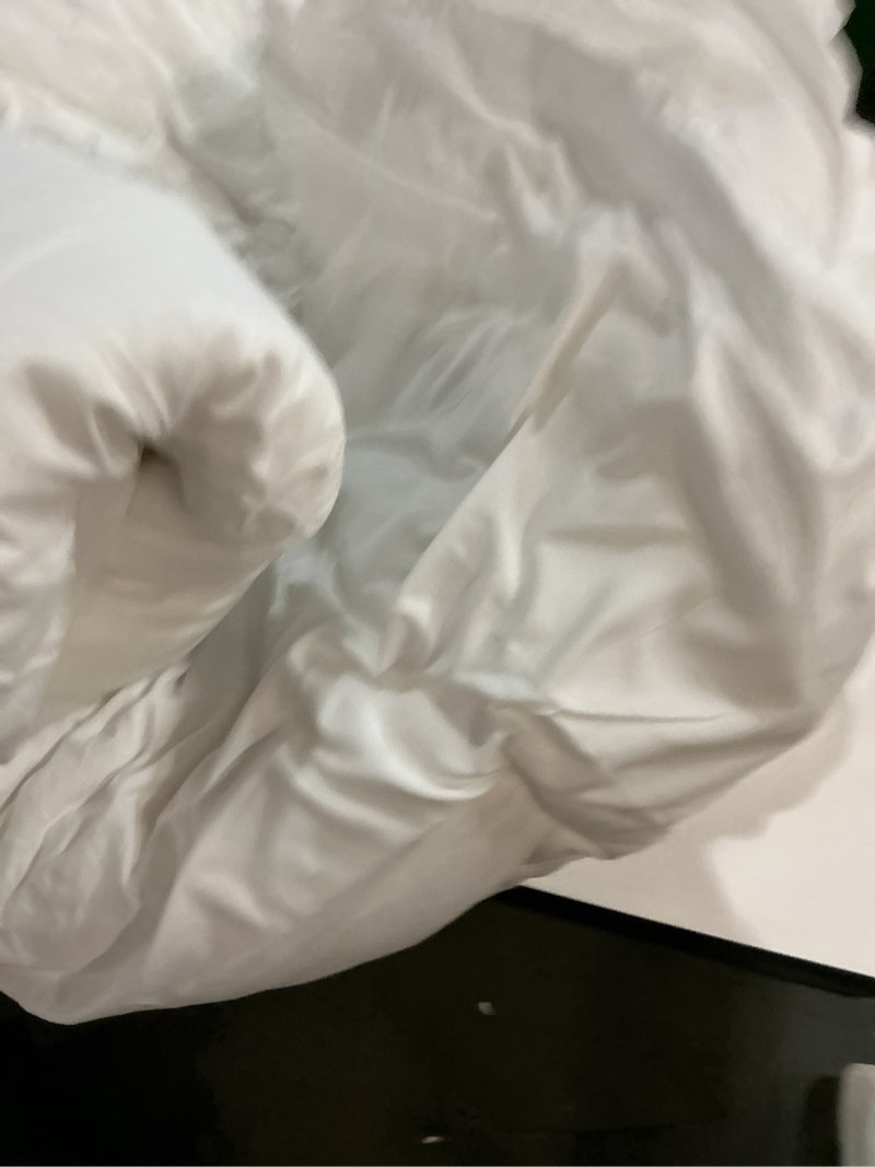 Condition photo showing As Is for paxrac classic pure white comforter king size, 3 pieces boho comforter set, lightweight solid bedding set, all seasons soft breathable king comforter set (104x90in comforter & 2 pillowcases) white king (104''x90'')