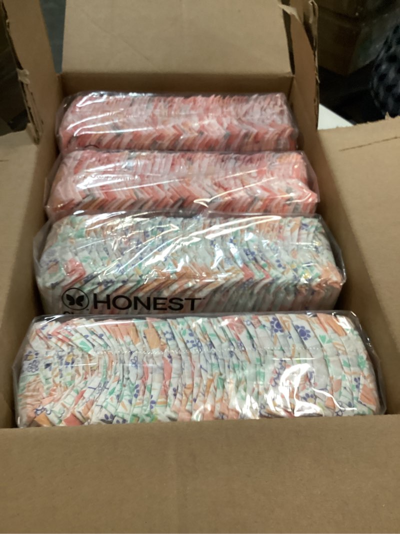 Condition photo showing New/Like New for The Honest Company Comfort Dry Disposable Diapers for Sensitive Skin, Hypoallergenic, Just Peachy + Flower Power, Super Club Box Size 3 (16–28 lbs) 120 Count