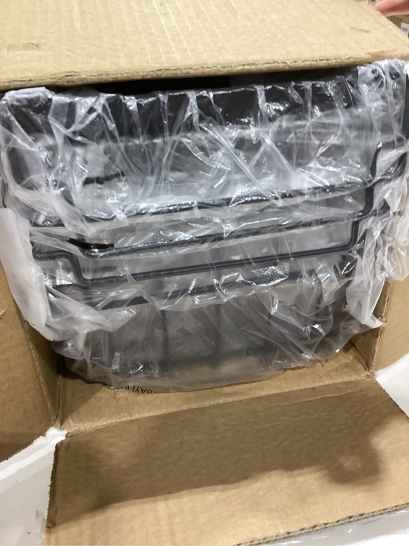 Condition photo showing New/Like New for Freezer Organizer Bins, 4 Pack Stackable Chest Freezer Organizer for 5-7 Cu.FT Deep Freezer Sort Frozen Meats and Food, Freezer Storage Baskets with Handles Easy Reach from Bottom, Black