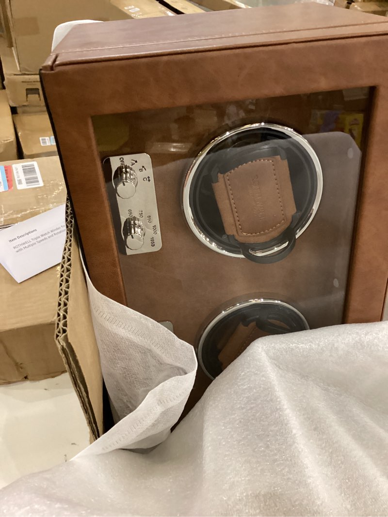 Condition photo showing New/Like New for ROTHWELL Triple Watch Winder for Automatic Watches with Quiet Motor with Multiple Speeds and Rotation Settings (Tan/Brown)