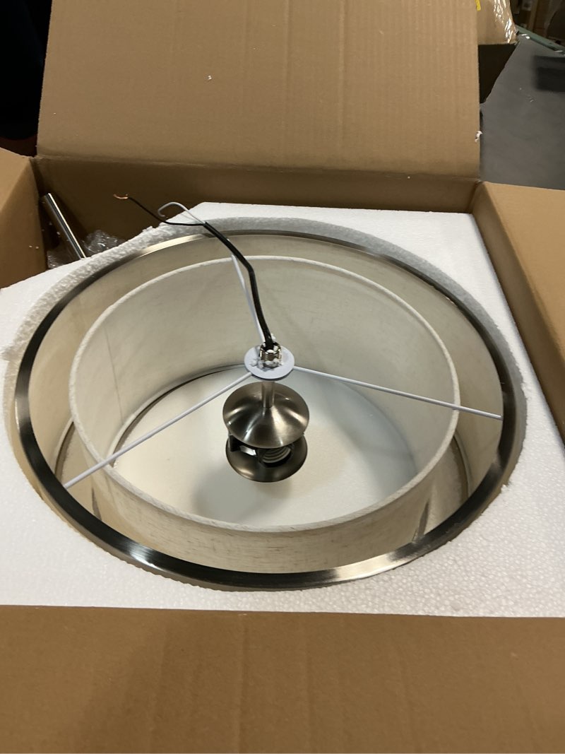 Condition photo showing Good Condition for BUXVRCS Semi Flush Mount Ceiling Light Fixture, Modern Light Fixtures Ceiling Mount with Fabric Shade, 3-Light Double Drum Lighting Fixtures Close to Ceiling Light for Bedroom (Brushed Nickel)