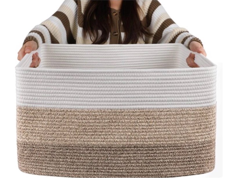 large blanket basket, 22”x17”x12” rectangle woven baskets, nursery blanket storage living room, toy storage with handle, large baskets for organizing-gradient yellow