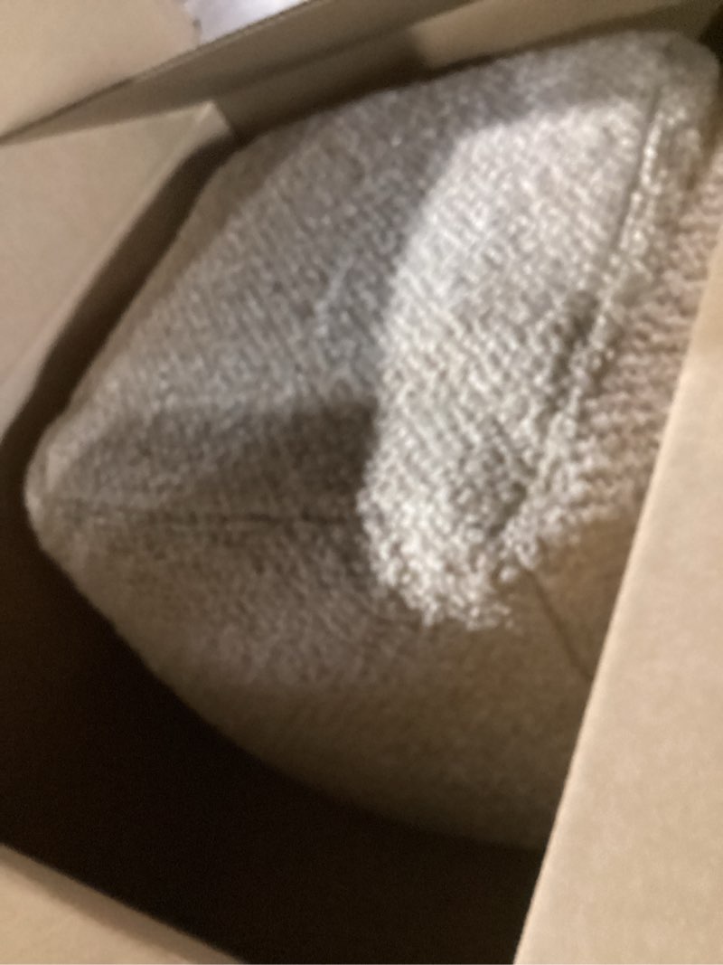 Condition photo showing Good Condition for item similar to photo) memorecool round pouf ottoman – beige corduroy footrest with foam filling compact foot stool for couch, living room decor, dorms & small spaces beige cylinder