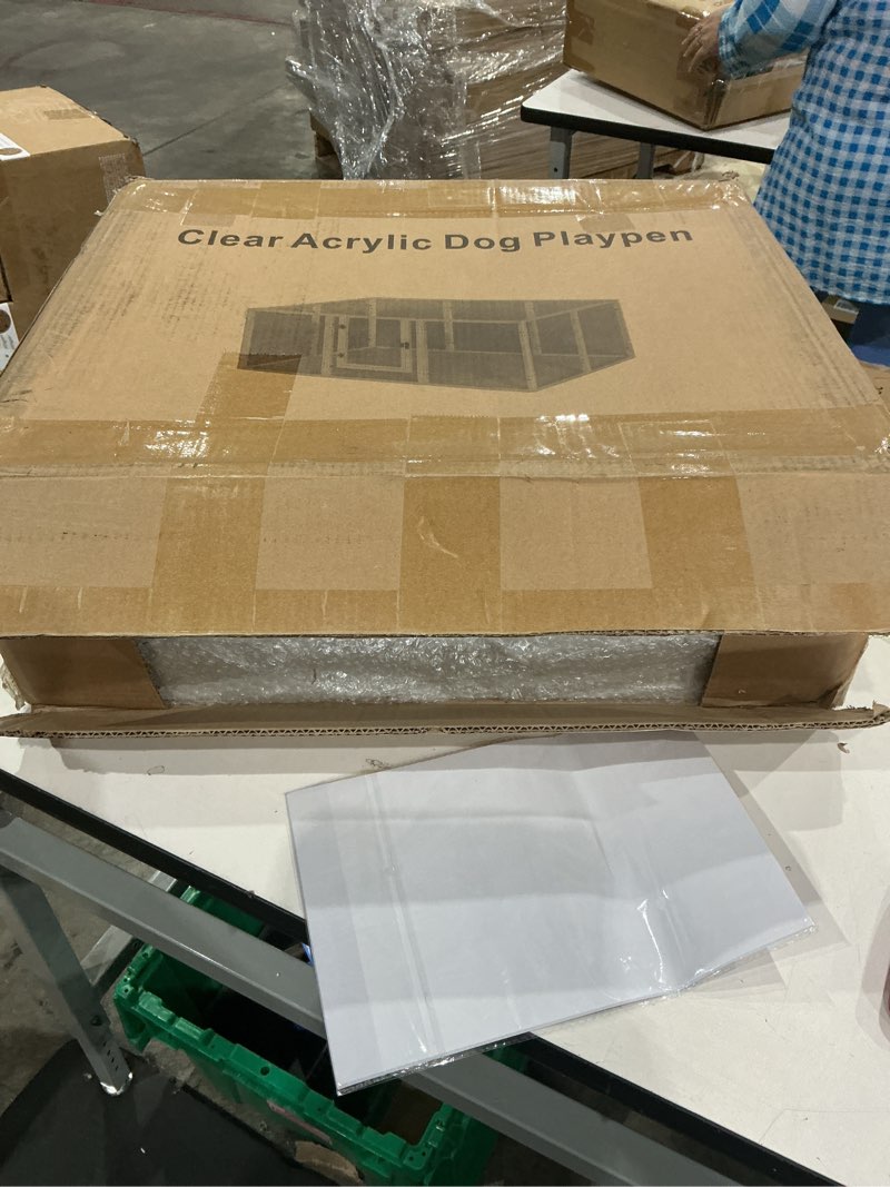 Condition photo showing New/Like New for clear acrylic dog playpen with door,puppy fence indoors h:24" 10-panel can be diy expanded + splicing height design for puppies/small dogs,white dog enclosure (metal + acrylic material) white-9+1 9 panels+1 door h:24 inch