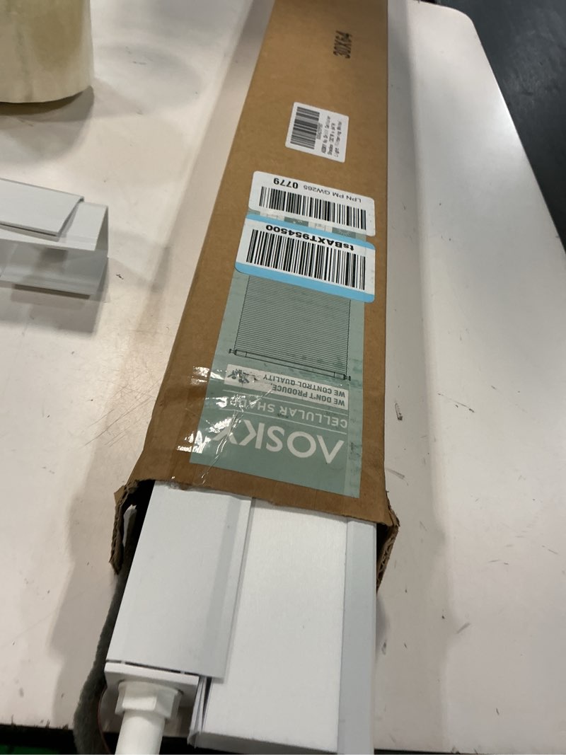 Condition photo showing Good Condition for aosky no tools no drill cordless cellular shades blinds for indoor windows, light filtering thermal insulated honeycomb window blinds shades for living room bedroom, 30" w x 64" h, white 30"w x 64"h light filtering-white