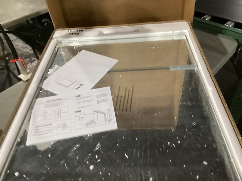 Condition photo showing Good Condition for double doors medicine cabinet with mirror, 30 inch x 26 inch aluminum bathroom medicine cabinet, adjustable glass shelves, waterproof and rust-resist, recess or surface mount installation,silver 30 in. x 26 in.(asymmetric door) silver(asymmetric door)
