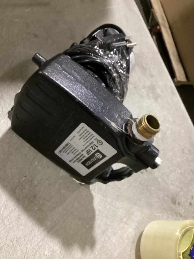 Condition photo showing As Is for star cs511 1/2 hp cast iron portable utility transfer pump with hose connectors, strainer & brushes (25 gpm) great for lawn sprinkling, garden watering, power washing & transferring water black