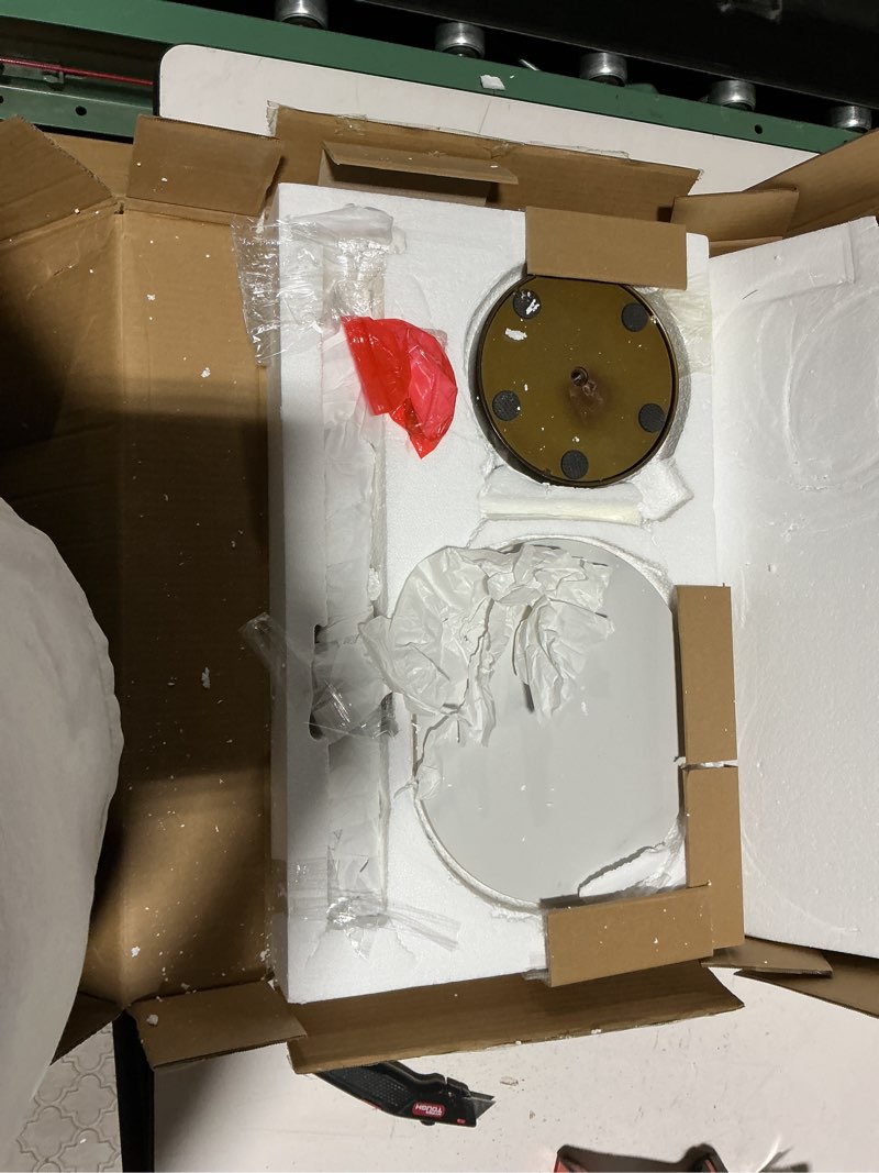 Condition photo showing As Is for marble drink table, 10"x12"x(22“~30") martini table with metal antique brass adjustable stand base, drink tables for small spaces, living room, bedroom, or office (white)