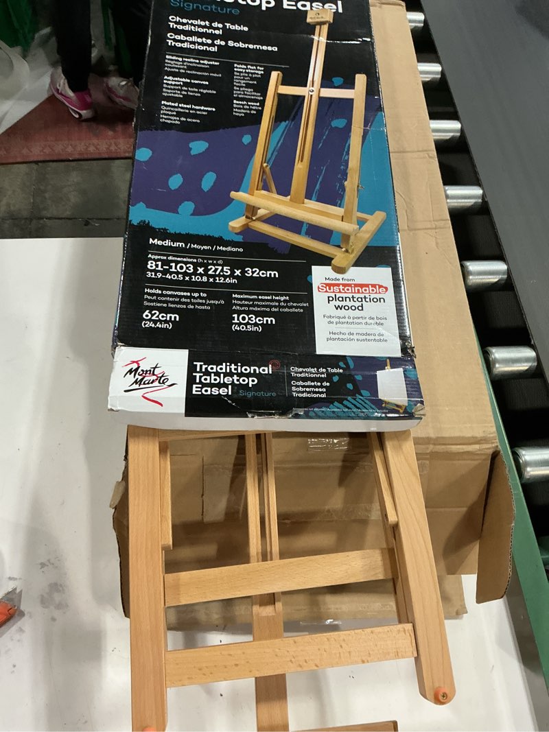 Condition photo showing Good Condition for MEEDEN Large Wooden Tabletop H-Frame Easel, 38'' High, Solid Beech Wood Table Easel for Painting Canvas 25'' Max, Studio Desktop Art Easel Stand for Painting & Displaying,for Artists & Beginners