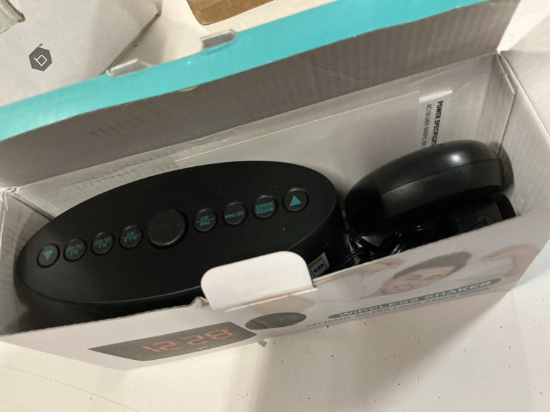 Condition photo showing As Is for anjank extra loud alarm clock for heavy sleepers, wireless bed shaker, vibrating dual alarm, deaf and hearing-impaired, adjustable volume/dimmer/wake up mode, usb charger port